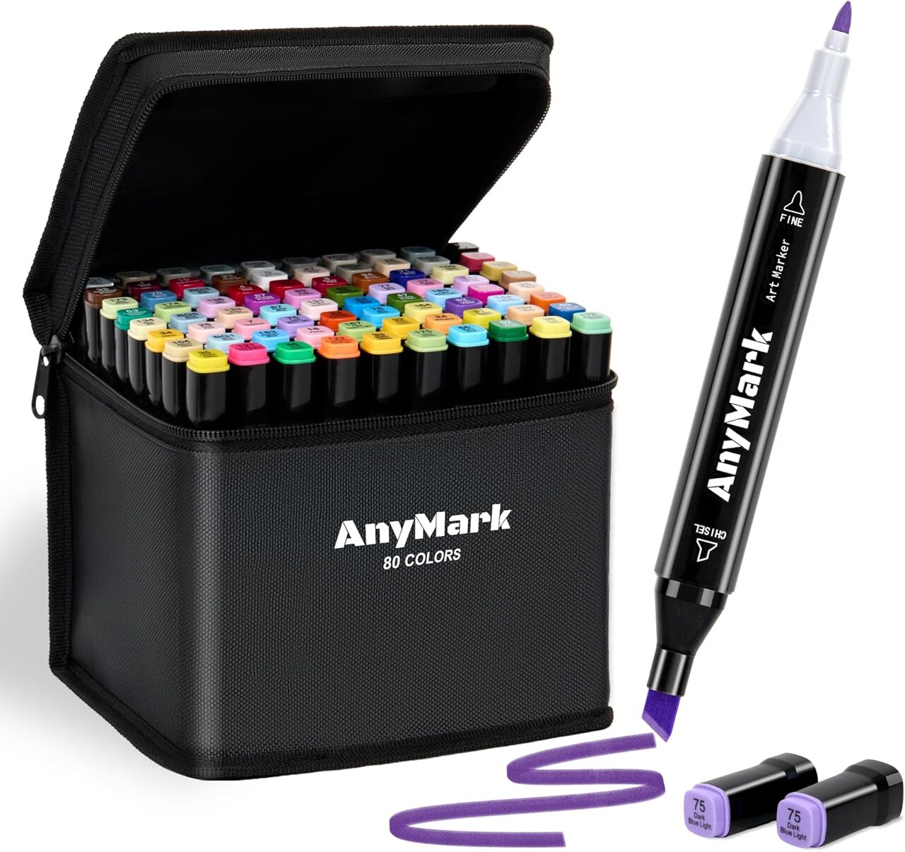 80 Colors Alcohol Markers Set, Professional Coloring Markers with Carry Bag for Adults Kids Artist, Chisel & Fine Dual Tips for Drawing
